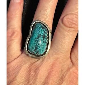 Althea Latome Navajo Sterling Silver & Spider Turquoise Ring Signed AL Sz 6.5